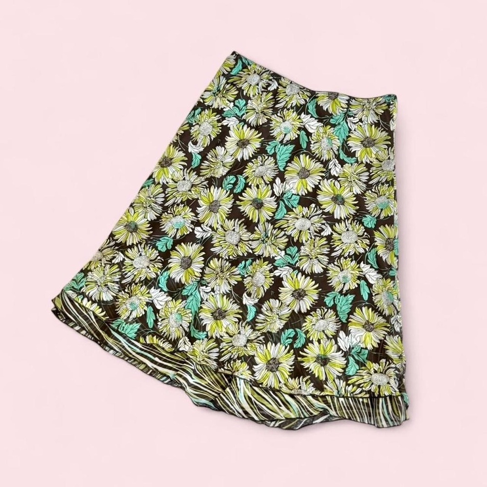 Briggs New York Floral Brown Skirt w/ Green